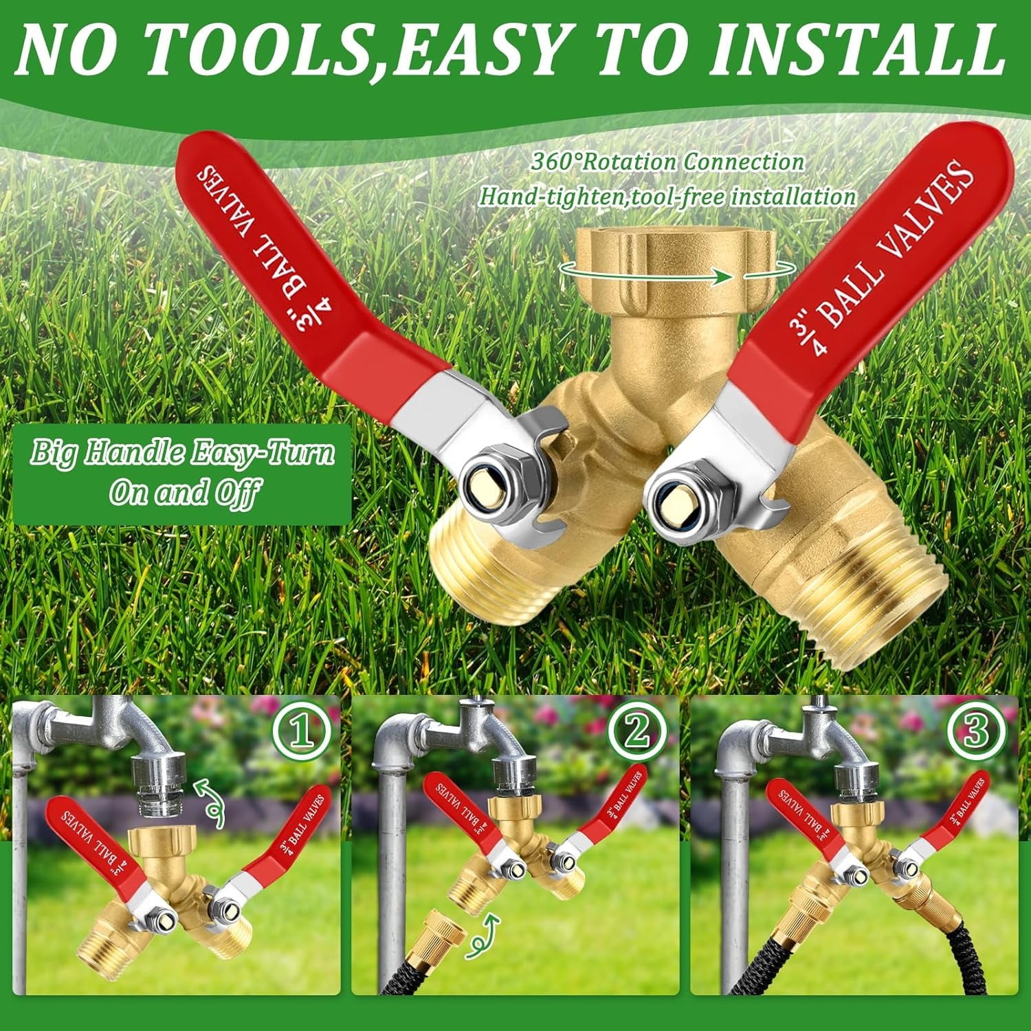 AOVOX Y-Type 2-Way Brass Ball Valve, 3/4 Inch Heavy Duty Water Diverter with Independent Shutoff.