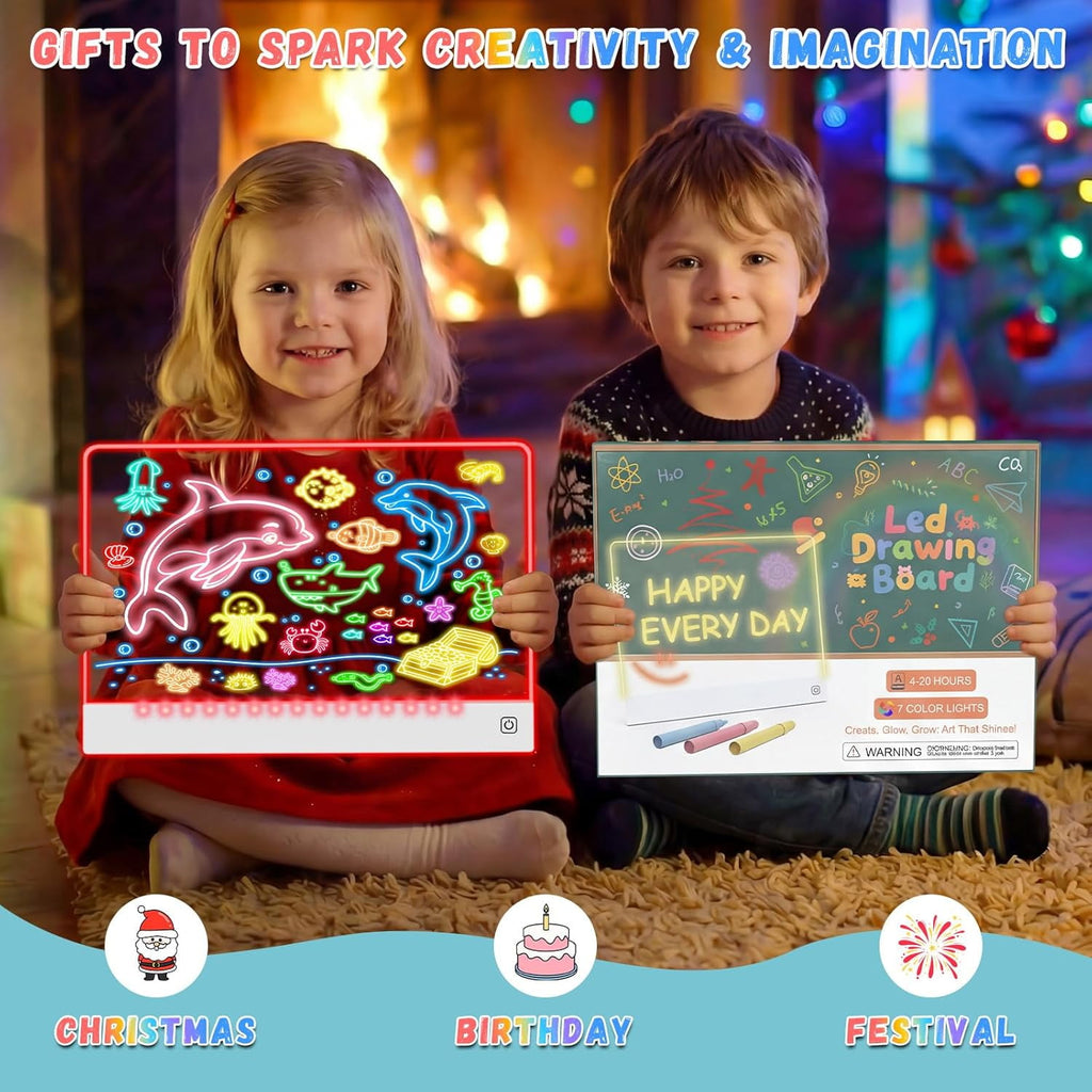 Colorfish 16" Led Drawing Board for Kids Rechargeable, Portable Doodle Glow LED Note with 7 Colors, Light up Acrylic Dry Erase Lumi Stand, Easter Basket Stuffers Teen Boys & Birthday Gifts
