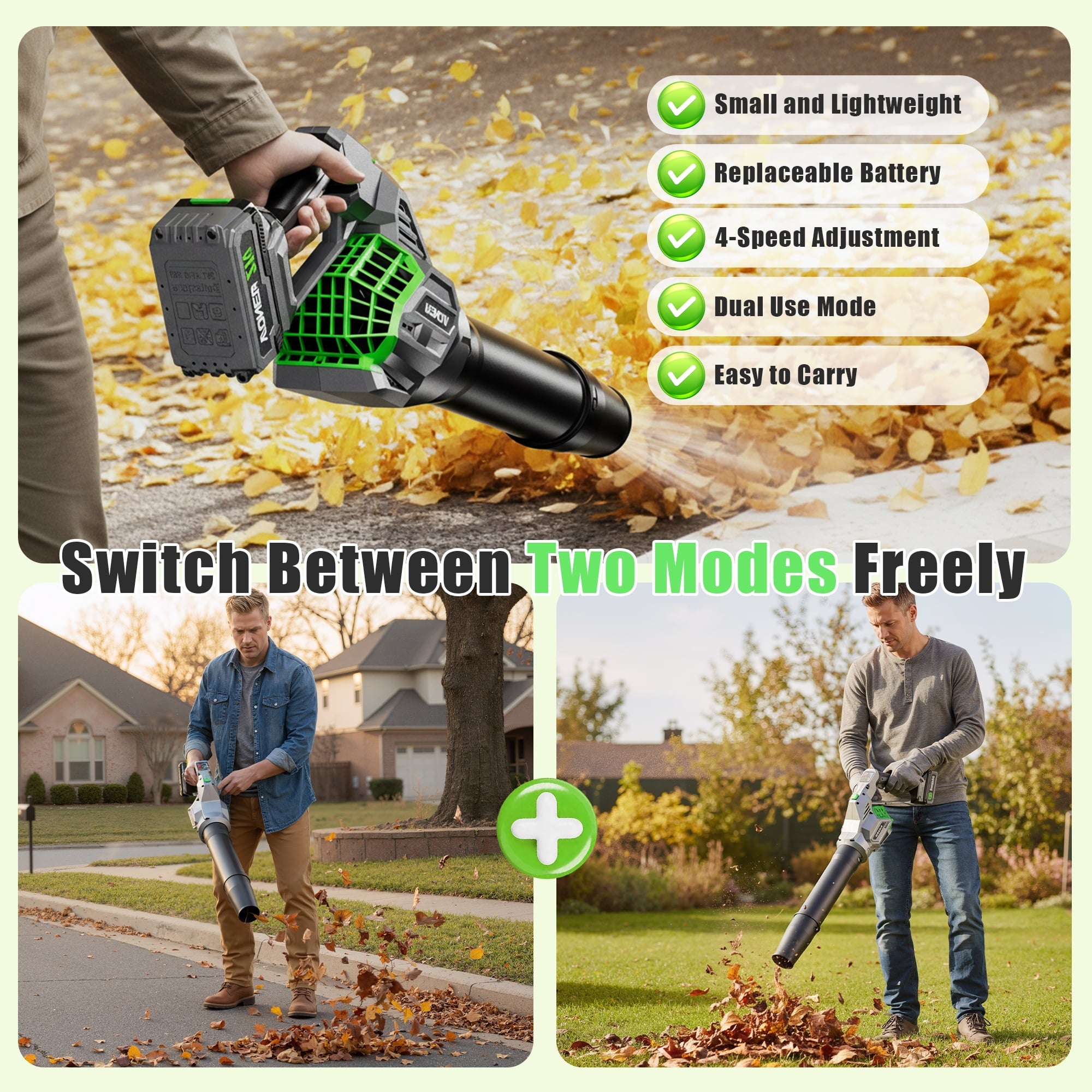 Electric Leaf Blower Cordless, 900,000 RPM, 2 x 4.0Ah Batteries & Charger, Handheld Leaf Blowers for Lawn Care, 5 Speed Mode, Portable Lightweight Grass Blower for Yard, Patio & Outdoor Use (Gray)