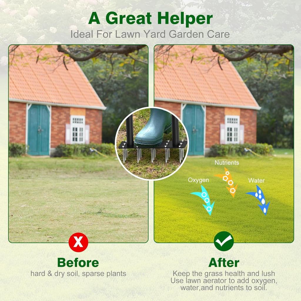 AOVOX Lawn Aerator Manual Grass Aeration Tool with Spare Spikes for Backyard Soil Loosening.