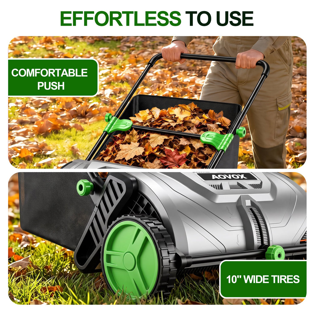 Push Lawn Sweeper 26-Inch with 3.5 cu.ft. Hopper Bag for Yard Clean | Leaf Sweeper for Lawn Push with Tool-Free Adjustable Brush Height, Lightweight, 5:1 Brush-to-Wheel Ratio for Garden Care