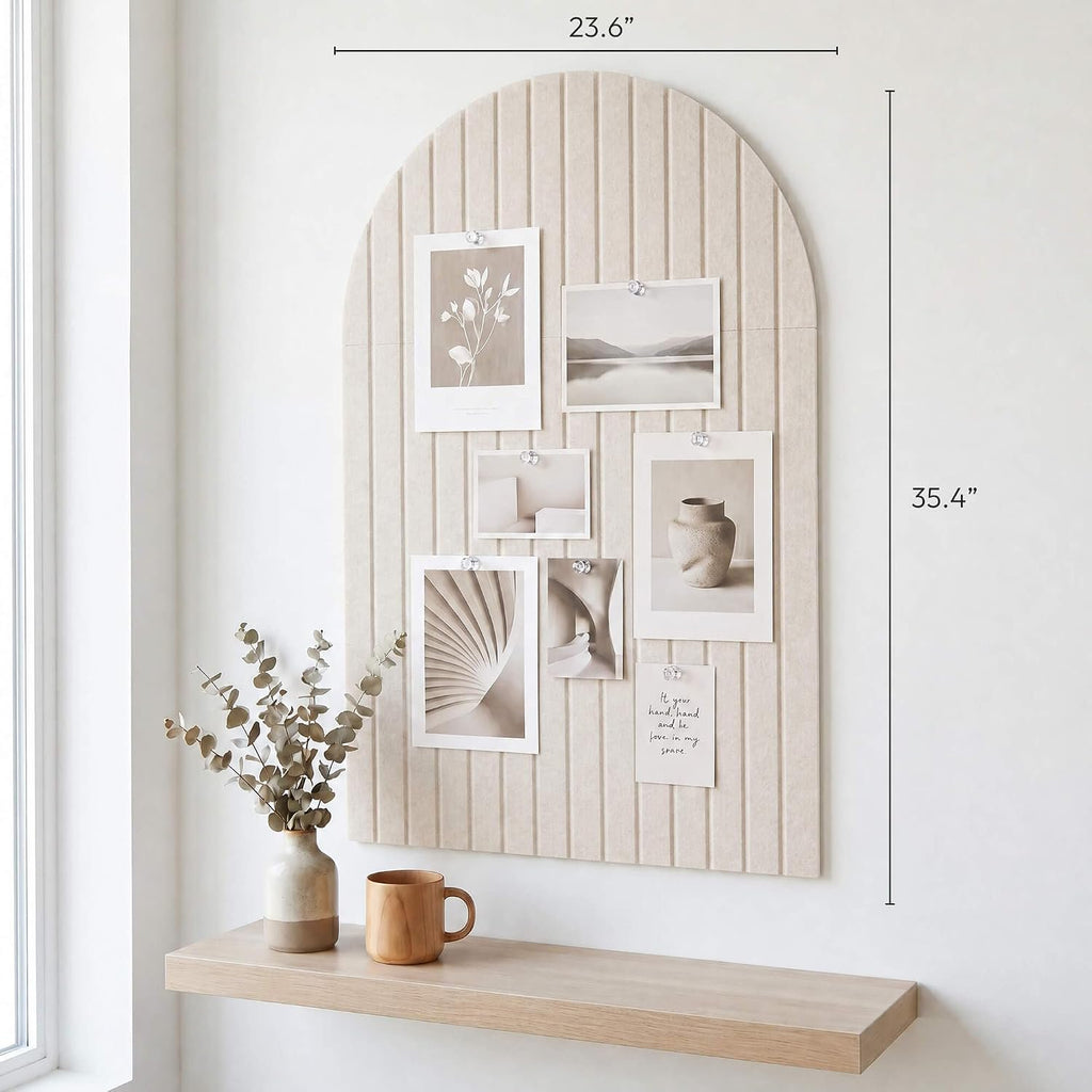 Felt Bulletin Board Arched 36"x24" with LED String Lights, Self Adhesive Pin Board Wall Decor with Push Pins, Gray.