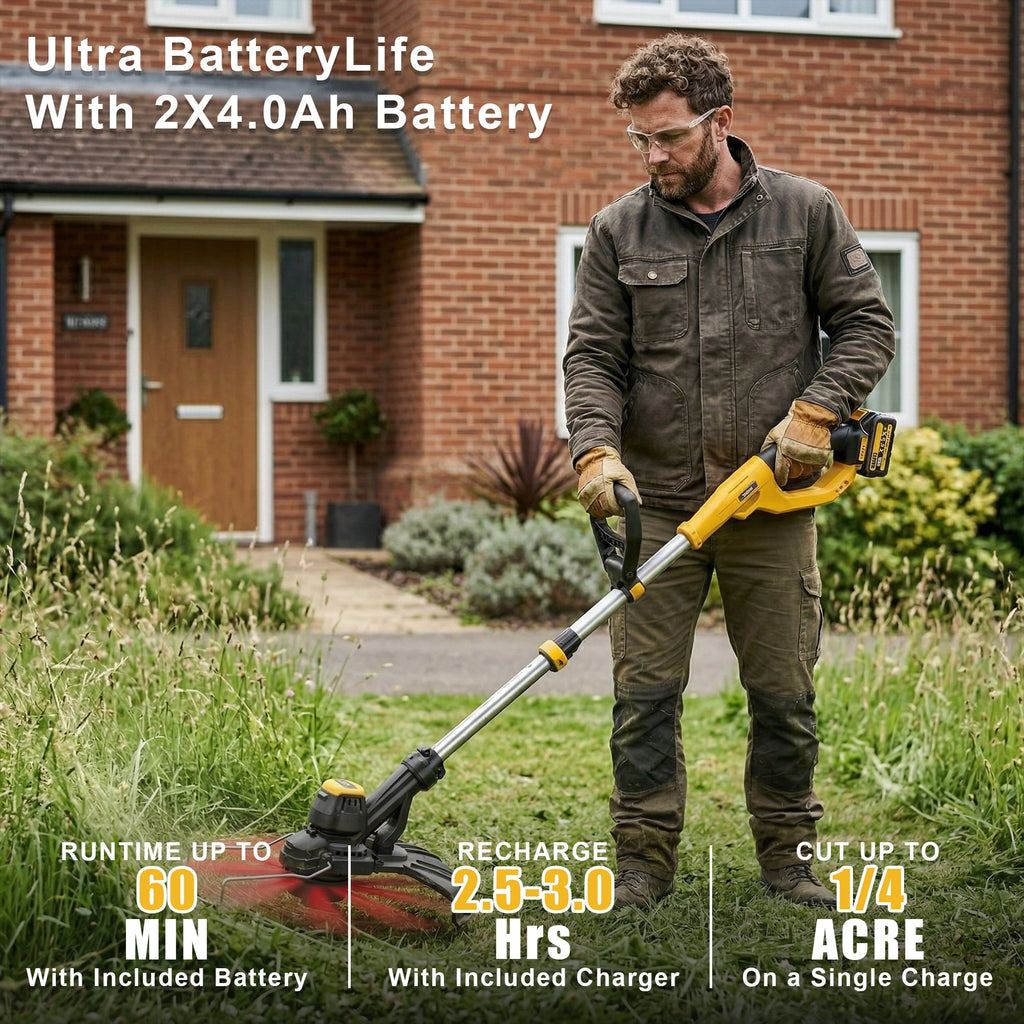 AOVOX 14" Brushless String Trimmer, 2-in-1 Weed Wacker, 2×20V 4.0Ah Batteries With 3 Cutting Modes