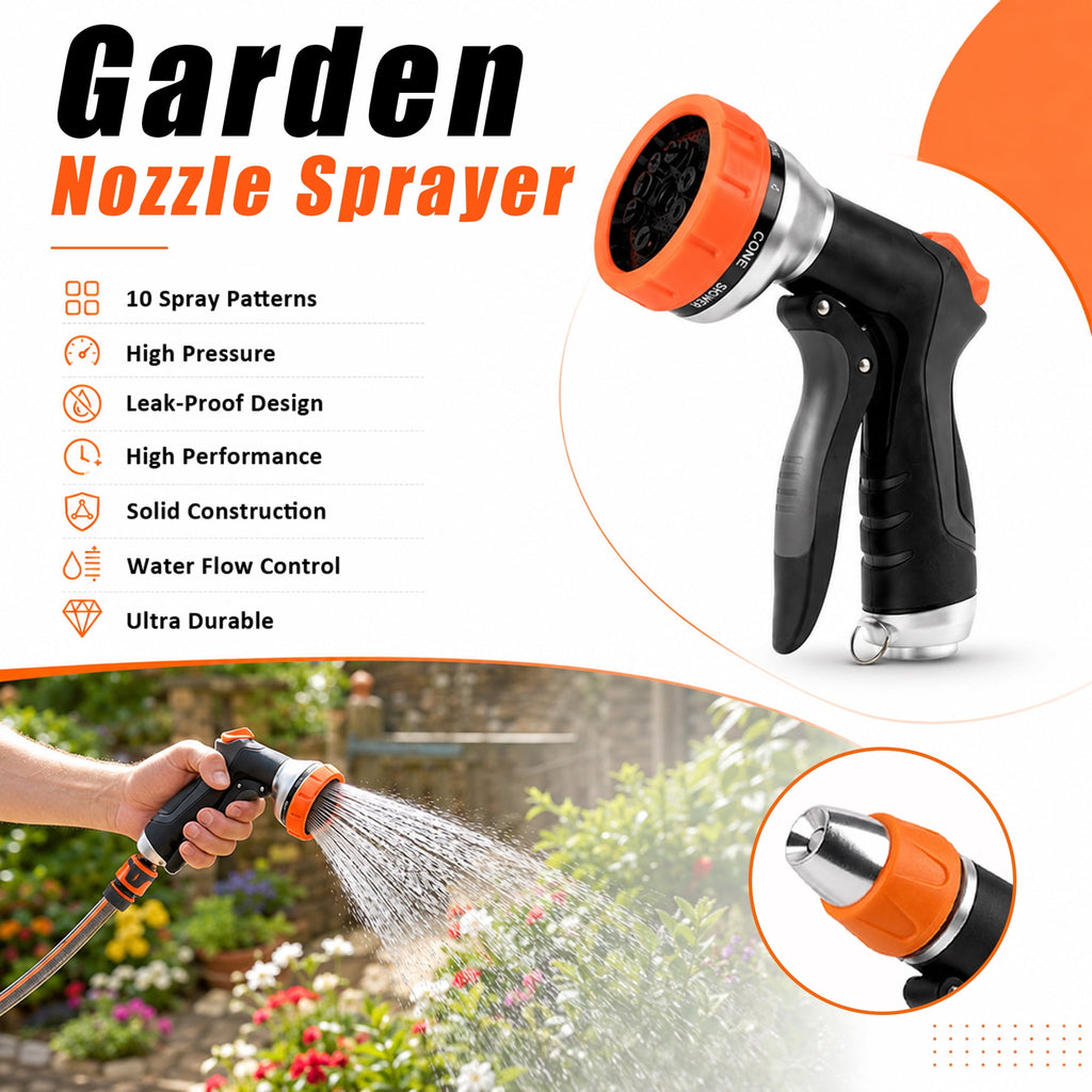 AOVOX 2 Pack Garden Hose Nozzle: High Pressure Water Hose Sprayer with 10 & 2 Spray Patterns - Lightweight & Rust-Proof Handheld Spray Gun (Black)