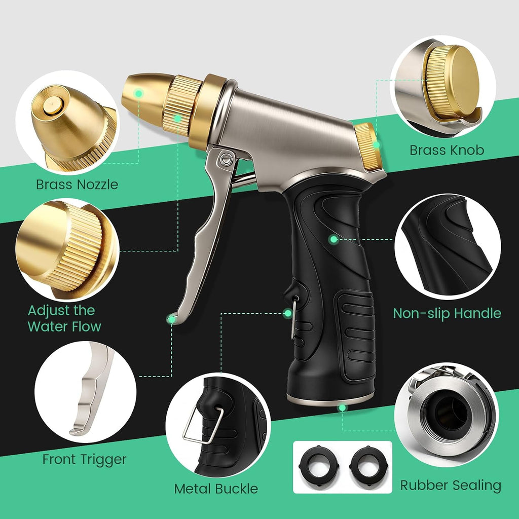 AOVOX Garden Hose Nozzle, Upgraded Heavy Duty Metal Spray Nozzle, High Pressure Water Nozzle with Adjustable Spray Patterns for Watering Plants, Car Washing, and Pet Showering