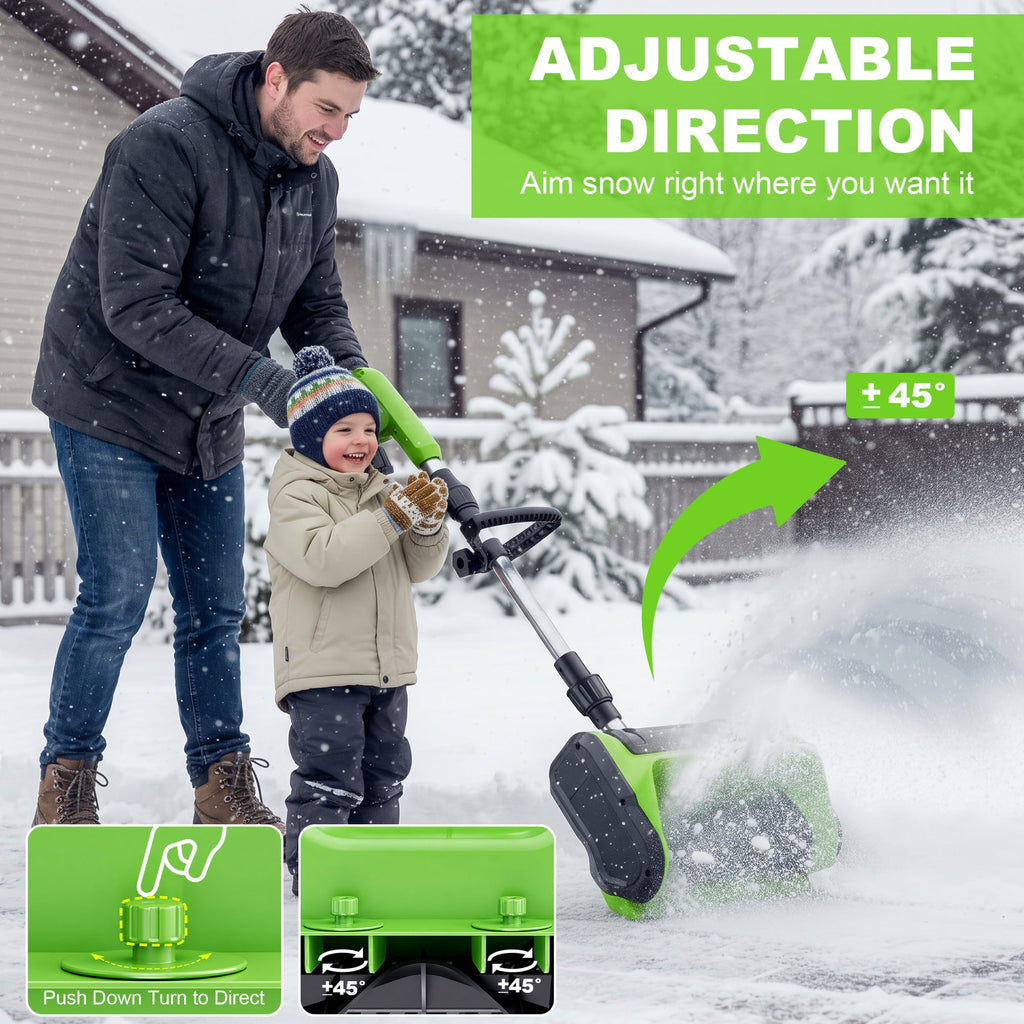Electric Cordless Snow Shovel, 2X 4.0Ah/ 21V Battery | Snow Blower with Directional Plate & Adjustable Front Handle for Driveway Sidewalk, Steps, Patio (Charger Included)
