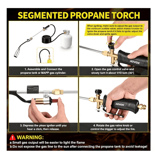 AOVOX Propane Torch Weed Burner Kit with Hose - Adjustable Flame Control, Empty Torch Only (Fuel Tank Not Included), for Garden Weeding, Roofing & Snow Melting.