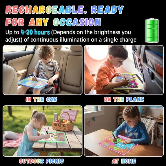Colorfish 16" Led Drawing Board for Kids Rechargeable, Portable Doodle Glow LED Note with 7 Colors, Light up Acrylic Dry Erase Lumi Stand, Easter Basket Stuffers Teen Boys & Birthday Gifts
