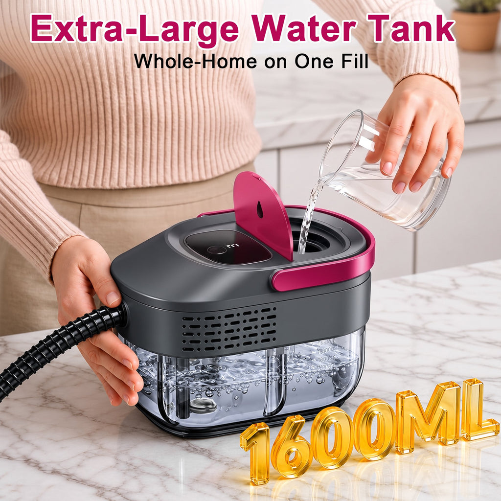 Powerful Steam Cleaner – 15s Heat-Up 2500W Handheld Steamer with 3-Level Adjustable Handle 1.6L Tank & 16 Accessories – Portable Steamer for Home, Car, Grease, Grout, Tile & Upholstery