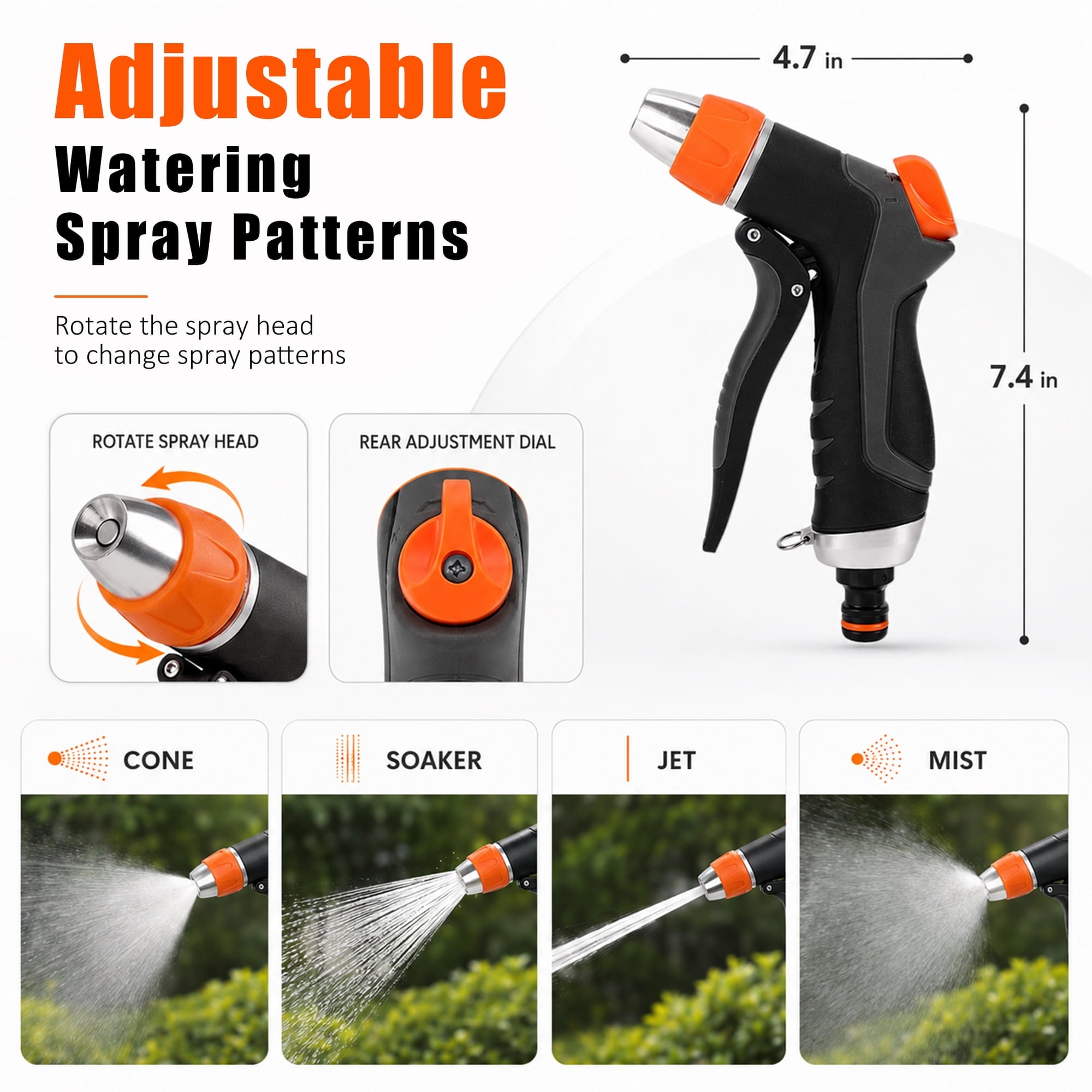 AOVOX 2 Pack Garden Hose Nozzle: High Pressure Water Hose Sprayer with 10 & 2 Spray Patterns - Lightweight & Rust-Proof Handheld Spray Gun (Black)