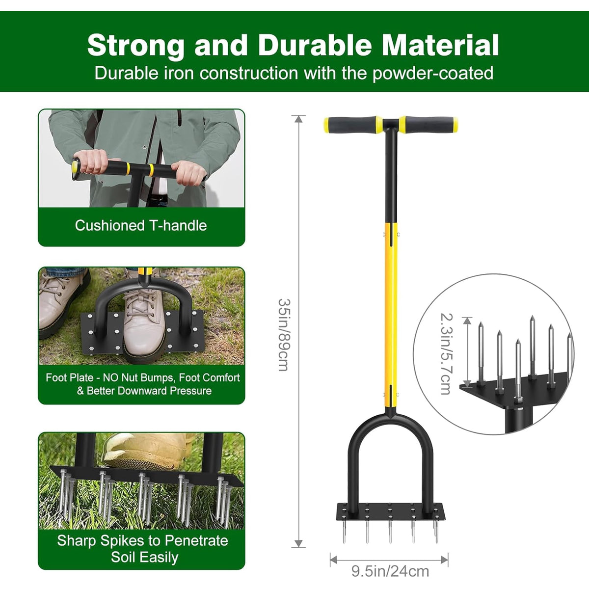 AOVOX Lawn Aerator Manual Grass Aeration Tool with Spare Spikes for Backyard Soil Loosening.