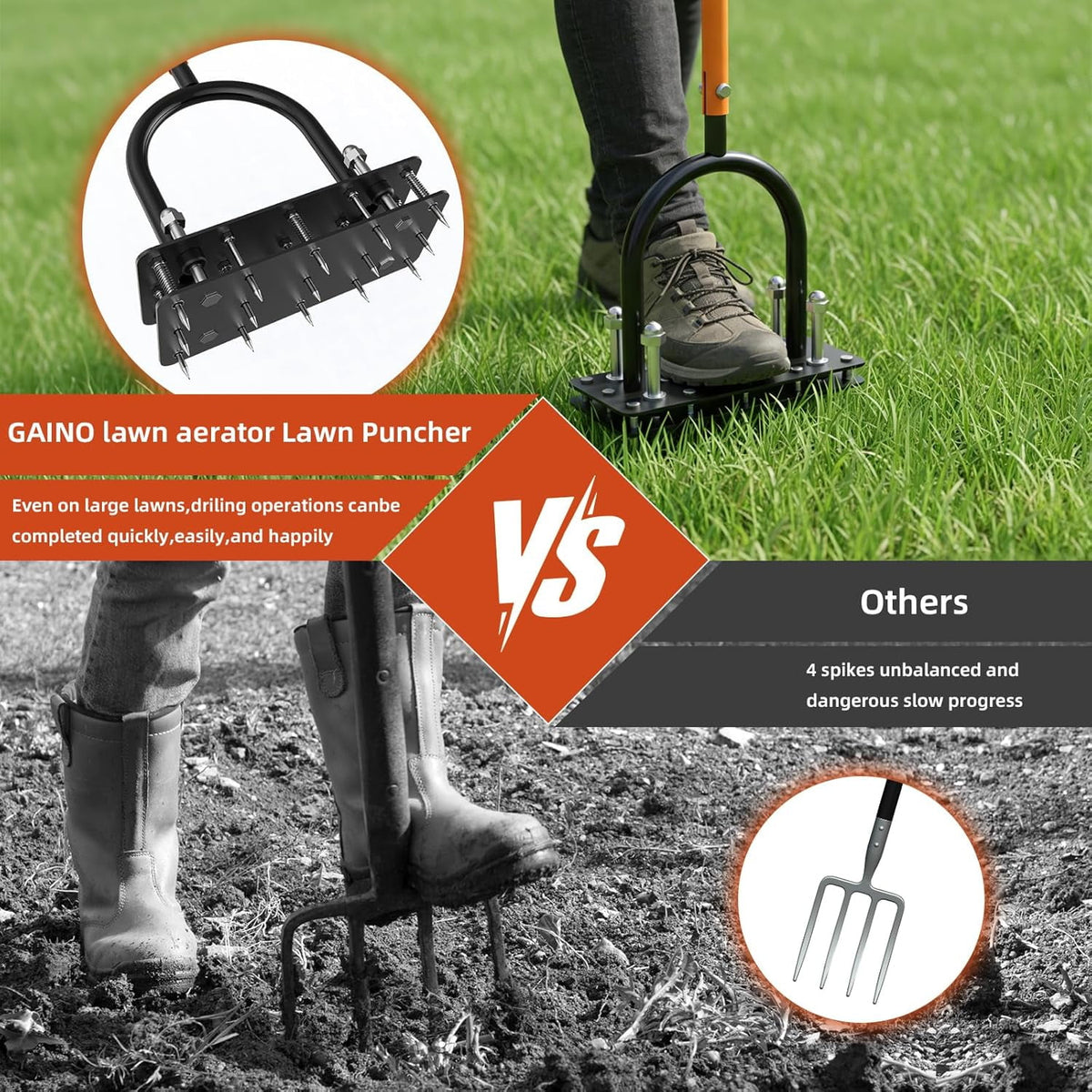 AOVOX Manual Lawn Aerator, Heavy‑Duty T‑Handle Adjustable 32‑35 in, 15 Spikes with Auto Dirt Ejection for Yard Grass.