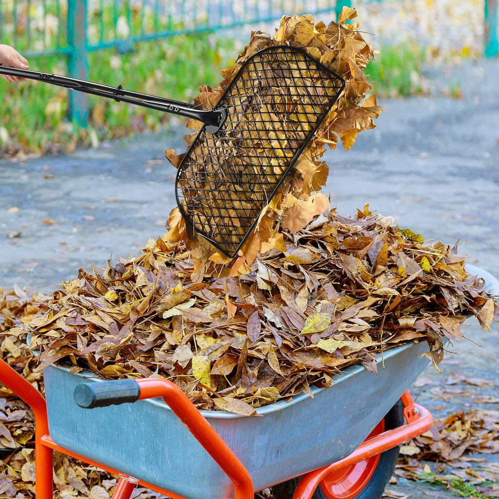 AOVOX Leaf Grabber Rake, Lightweight Metal Long‑Handle Garden Tool, No Bending Over for Yard & Lawn Cleanup.