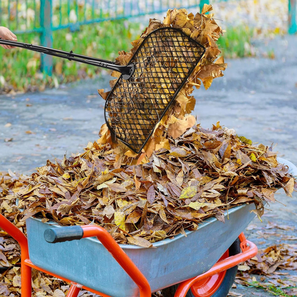 AOVOX Leaf Grabber Rake, Lightweight Metal Long‑Handle Garden Tool, No Bending Over for Yard & Lawn Cleanup.