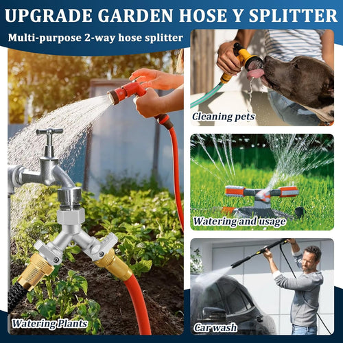 AOVOX 2‑Way Garden Hose Y Splitter, 304 Stainless Steel Lead‑Free Heavy‑Duty 3/4 in Full Flow Water Splitter.