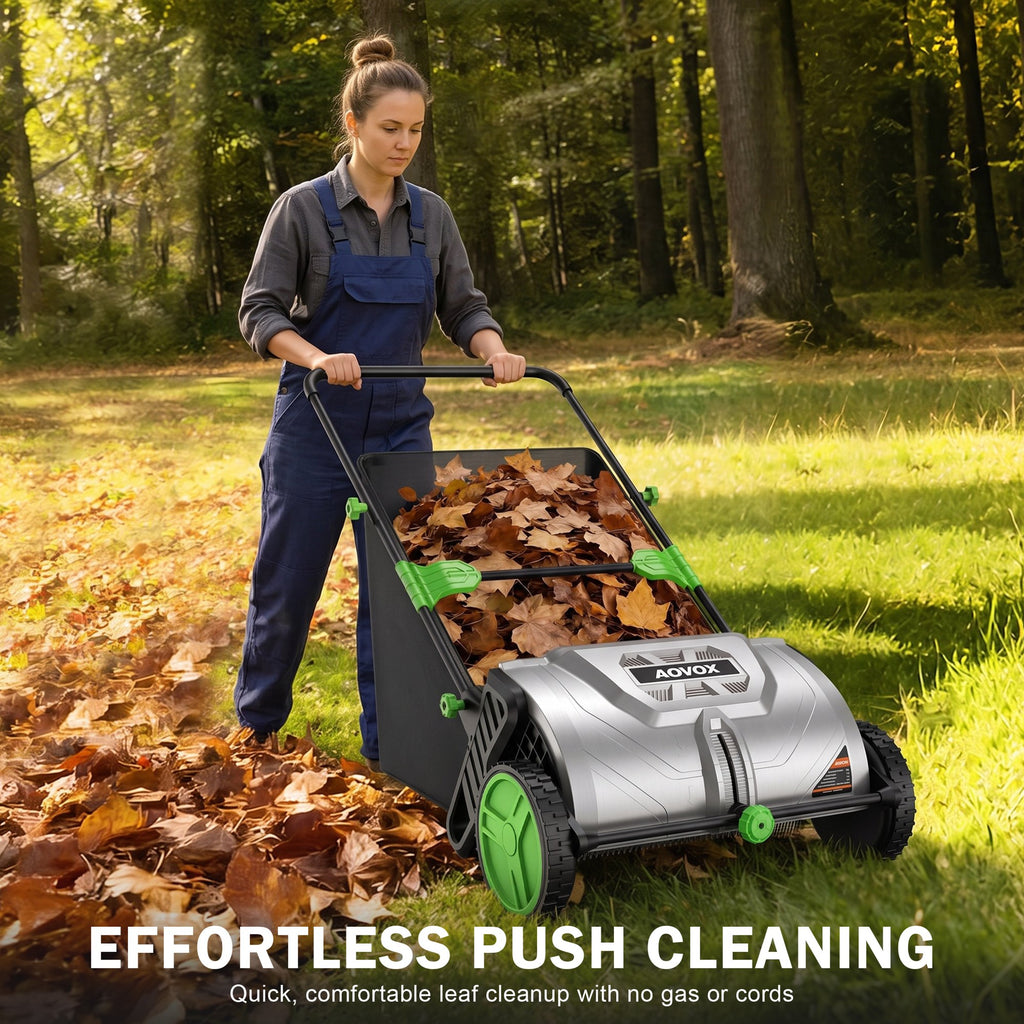 Push Lawn Sweeper 26-Inch with 3.5 cu.ft. Hopper Bag for Yard Clean | Leaf Sweeper for Lawn Push with Tool-Free Adjustable Brush Height, Lightweight, 5:1 Brush-to-Wheel Ratio for Garden Care