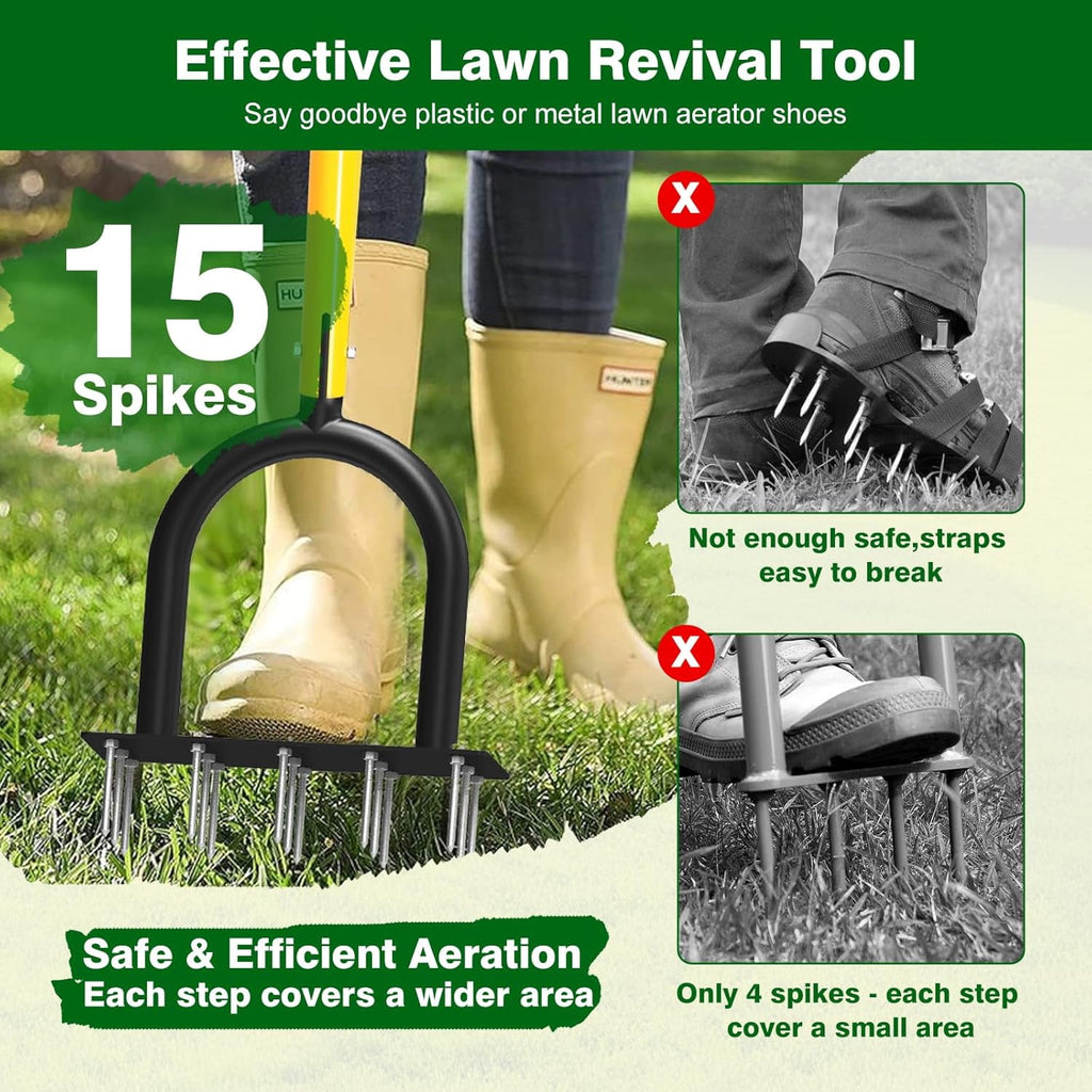 AOVOX Lawn Aerator Manual Grass Aeration Tool with Spare Spikes for Backyard Soil Loosening.