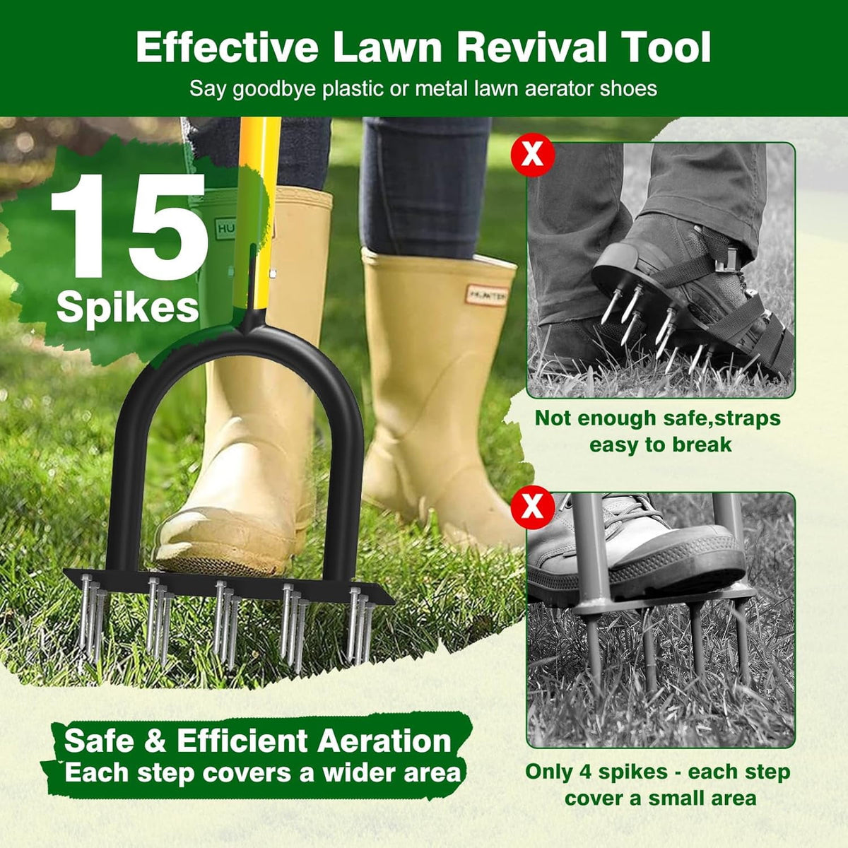 AOVOX Lawn Aerator Manual Grass Aeration Tool with Spare Spikes for Backyard Soil Loosening.