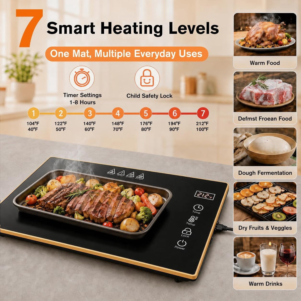 Food Warming Tray for Parties Buffet, Modular 1-3 Panel Electric Warming Tray, 47.2" x 12” Food Warmer with Rapid Heating,10 Temp Settings and 8-Hour Timer, Safe for All Tabletops,Holiday Gatherings.
