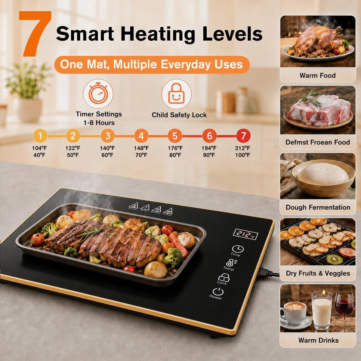 Food Warming Tray for Parties Buffet, Modular 1-3 Panel Electric Warming Tray, 47.2" x 12” Food Warmer with Rapid Heating,10 Temp Settings and 8-Hour Timer, Safe for All Tabletops,Holiday Gatherings.