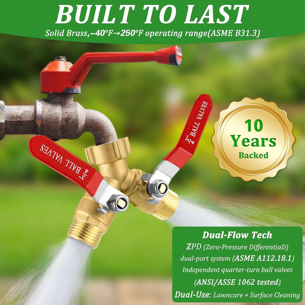 AOVOX Y-Type 2-Way Brass Ball Valve, 3/4 Inch Heavy Duty Water Diverter with Independent Shutoff.