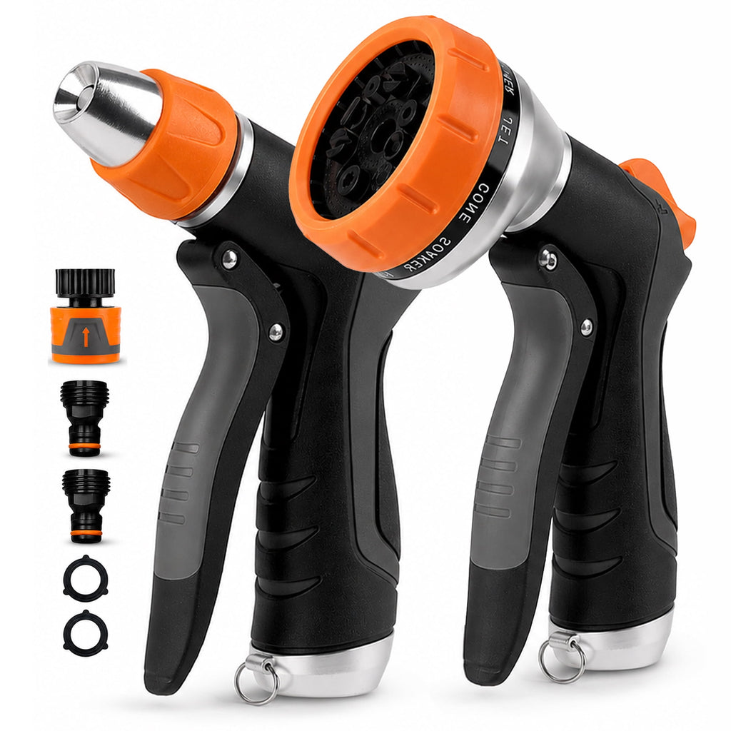 AOVOX 2 Pack Garden Hose Nozzle: High Pressure Water Hose Sprayer with 10 & 2 Spray Patterns - Lightweight & Rust-Proof Handheld Spray Gun (Black)