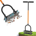 AOVOX Manual Lawn Aerator, Heavy‑Duty T‑Handle Adjustable 32‑35 in, 15 Spikes with Auto Dirt Ejection for Yard Grass.