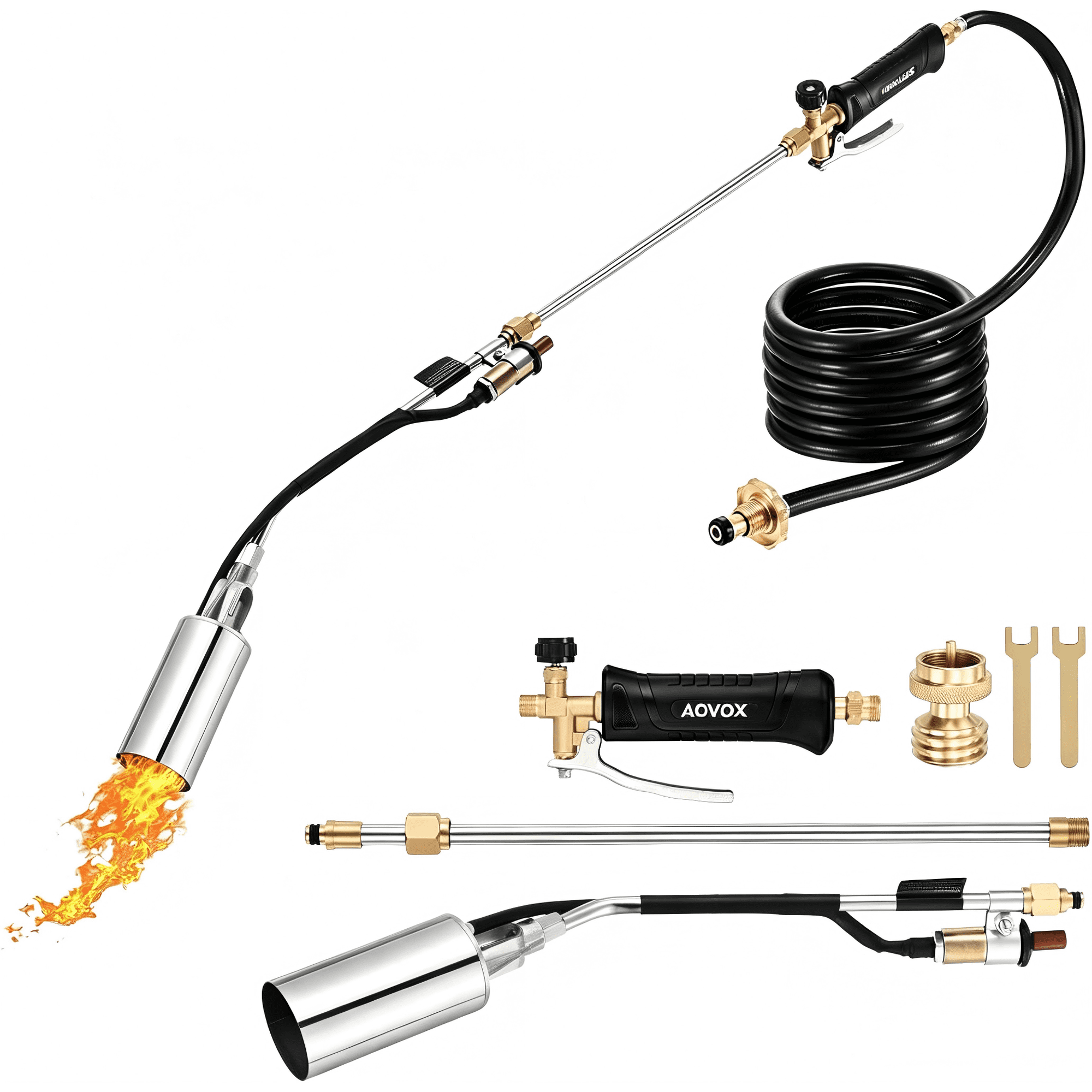 AOVOX Propane Torch Weed Burner Kit with Hose - Adjustable Flame Control, Empty Torch Only (Fuel Tank Not Included), for Garden Weeding, Roofing & Snow Melting.