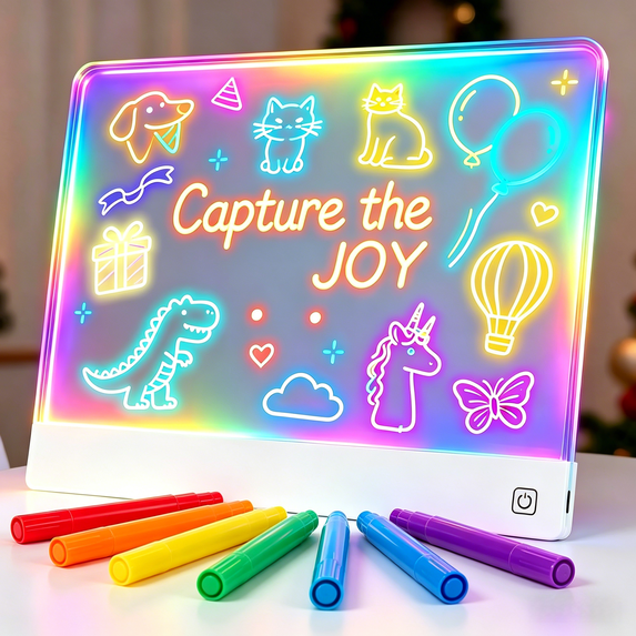 Colorfish 16" Led Drawing Board for Kids Rechargeable, Portable Doodle Glow LED Note with 7 Colors, Light up Acrylic Dry Erase Lumi Stand, Easter Basket Stuffers Teen Boys & Birthday Gifts