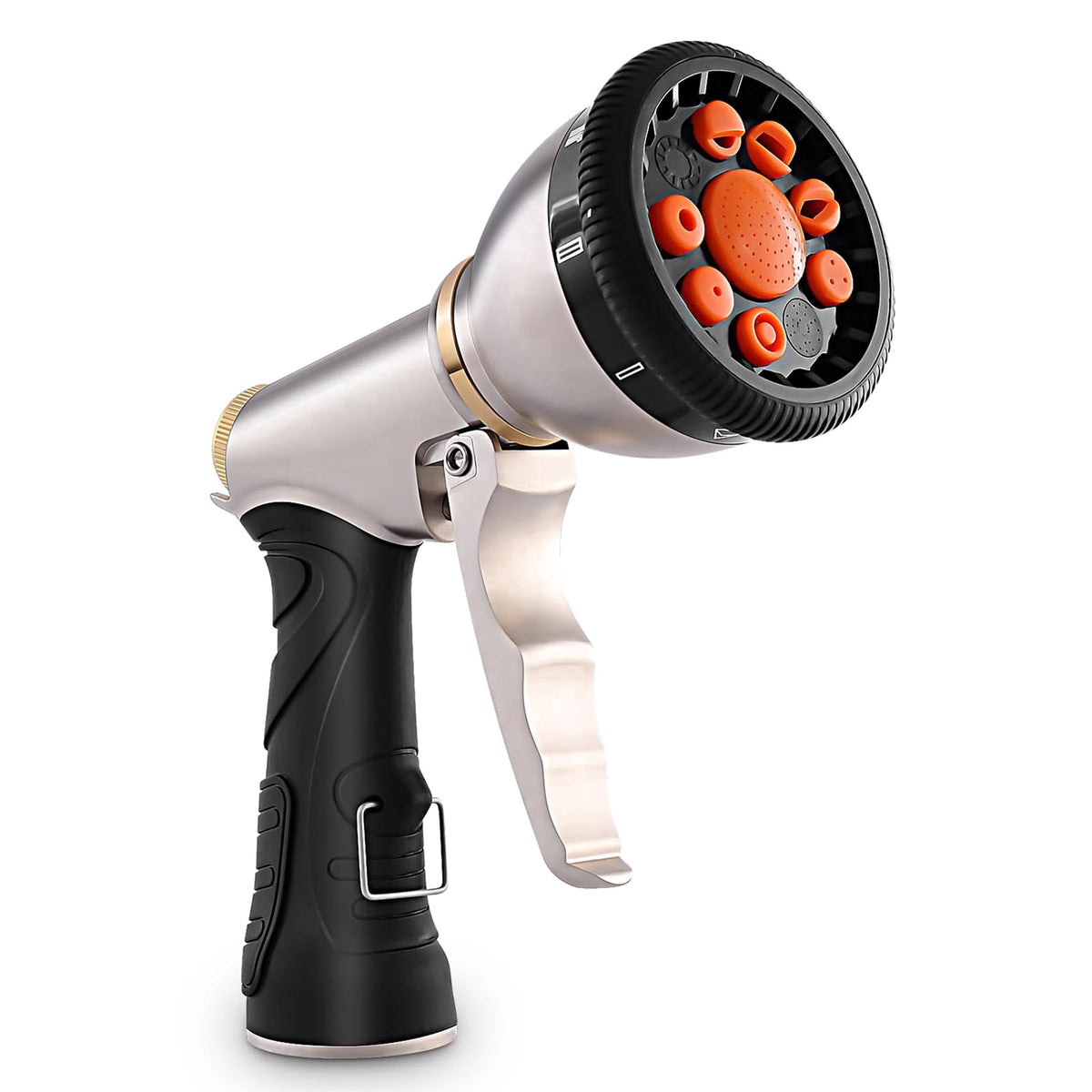 AOVOX Garden Hose Nozzle Sprayer, 9 Adjustable Spray Patterns, Full Metal Heavy‑Duty Hose Sprayer with Non‑Slip Rubber Grip for Outdoor Watering.