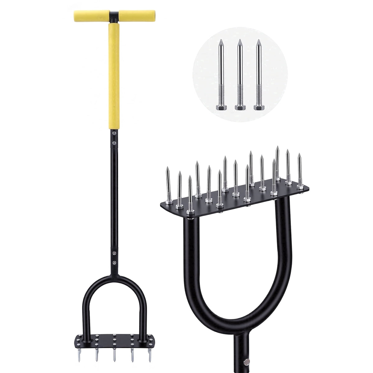 AOVOX Lawn Aerator Manual Grass Aeration Tool with Spare Spikes for Backyard Soil Loosening.
