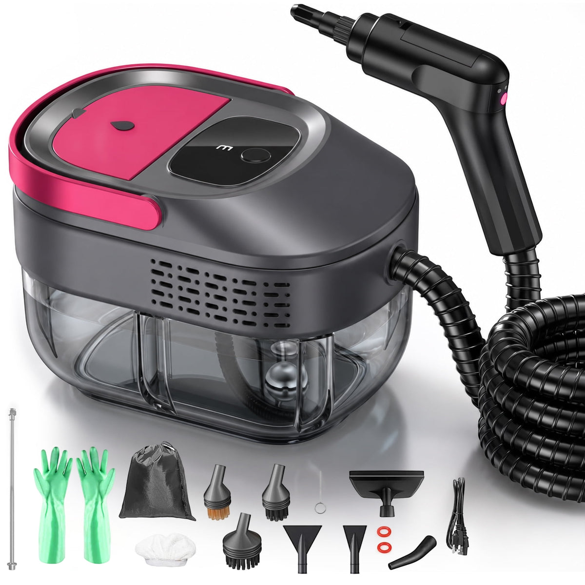 Powerful Steam Cleaner – 15s Heat-Up 2500W Handheld Steamer with 3-Level Adjustable Handle 1.6L Tank & 16 Accessories – Portable Steamer for Home, Car, Grease, Grout, Tile & Upholstery