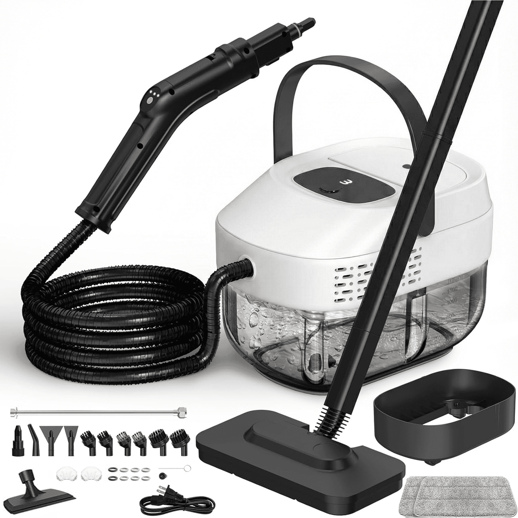 Powerful Steam Cleaner – 15s Heat-Up 2500W Handheld Steamer with 3-Level Adjustable Handle 1.6L Tank & 16 Accessories – Portable Steamer for Home, Car, Grease, Grout, Tile & Upholstery