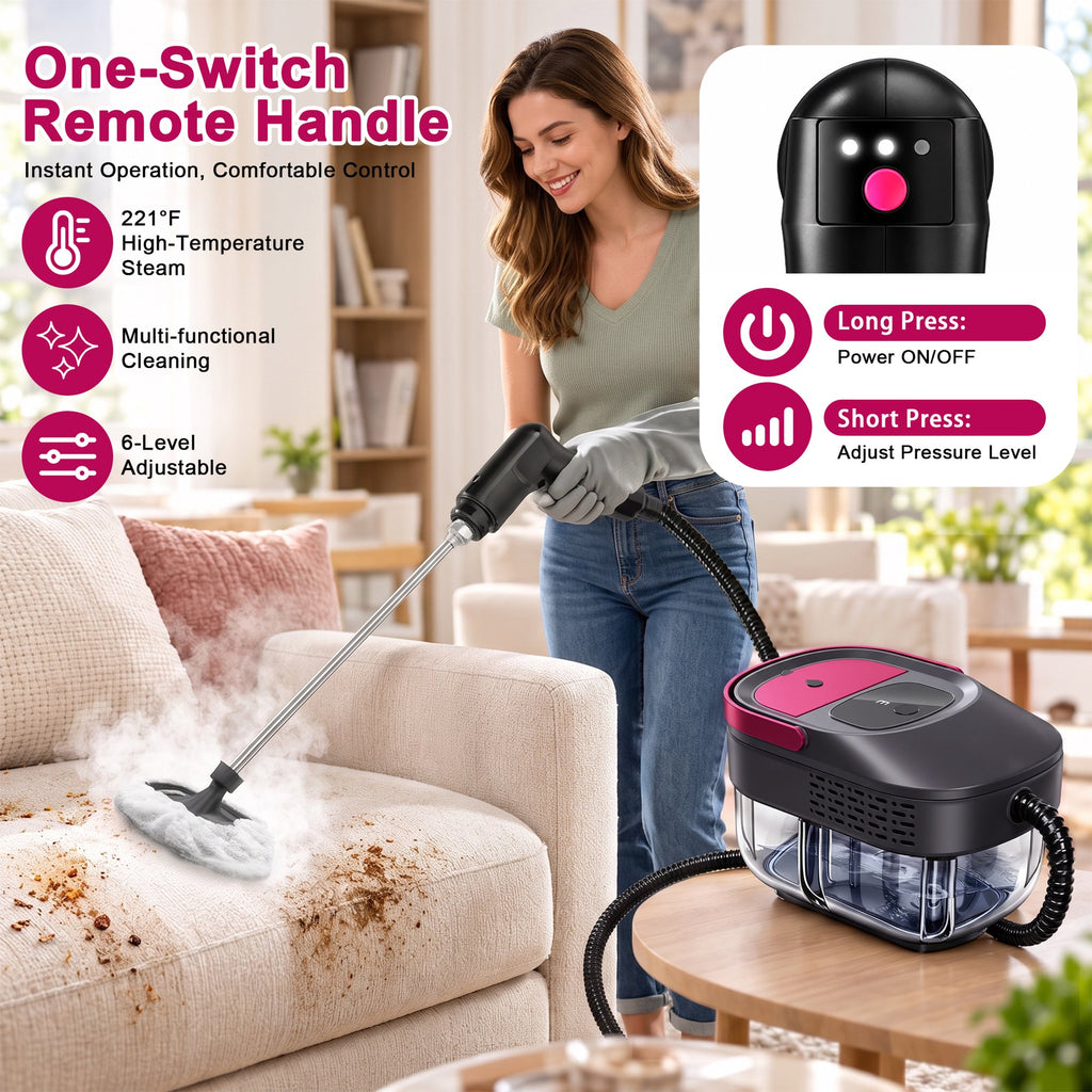 Powerful Steam Cleaner – 15s Heat-Up 2500W Handheld Steamer with 3-Level Adjustable Handle 1.6L Tank & 16 Accessories – Portable Steamer for Home, Car, Grease, Grout, Tile & Upholstery