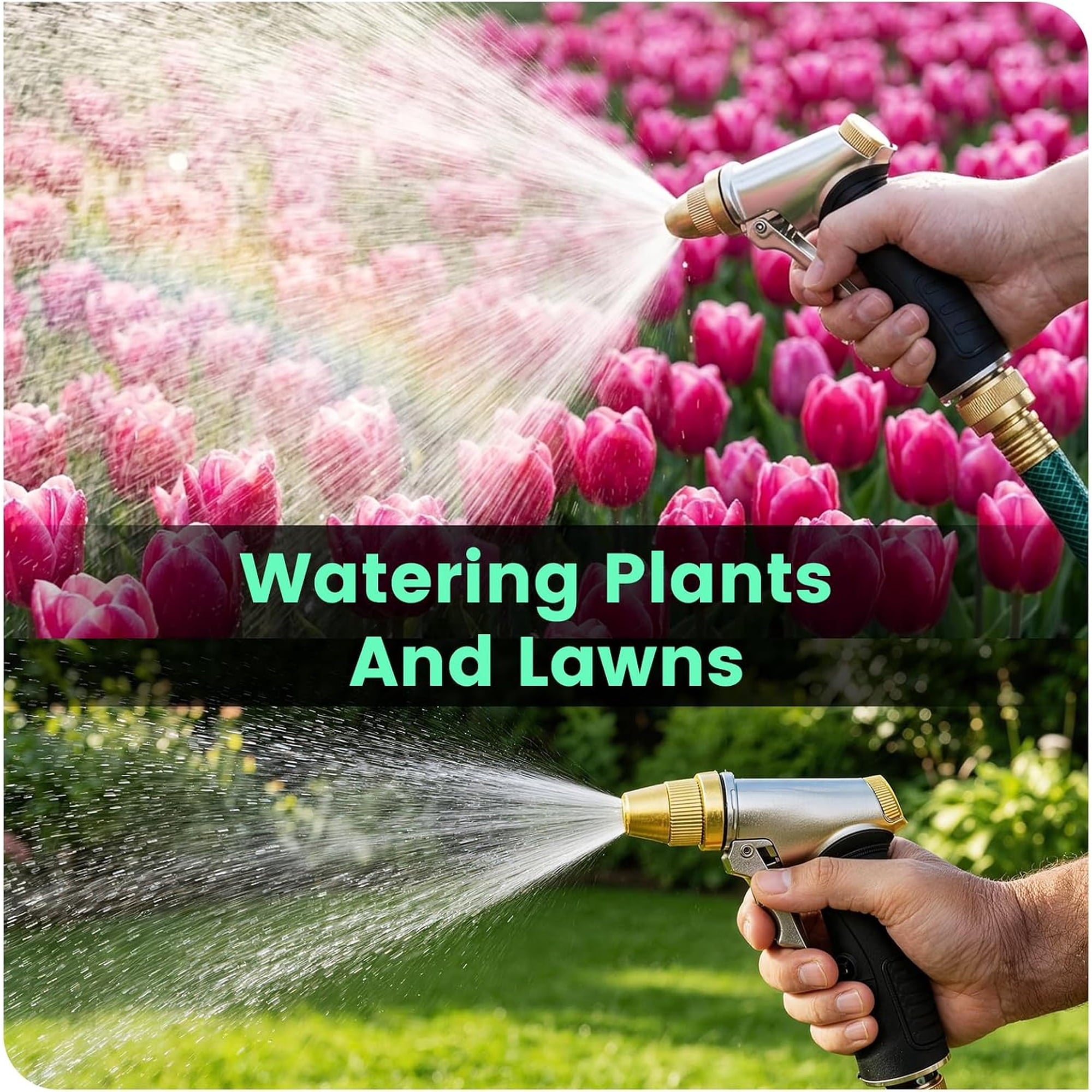 AOVOX Garden Hose Nozzle, Upgraded Heavy Duty Metal Spray Nozzle, High Pressure Water Nozzle with Adjustable Spray Patterns for Watering Plants, Car Washing, and Pet Showering