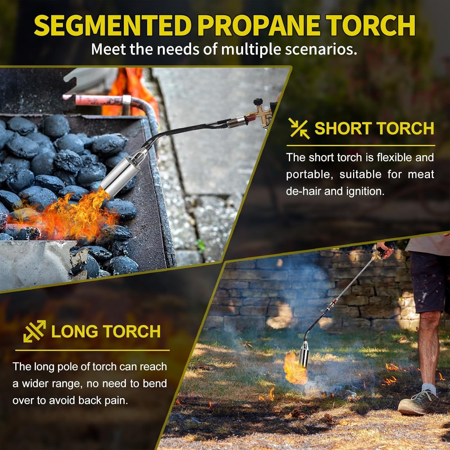 AOVOX Propane Torch Weed Burner Kit with Hose - Adjustable Flame Control, Empty Torch Only (Fuel Tank Not Included), for Garden Weeding, Roofing & Snow Melting.