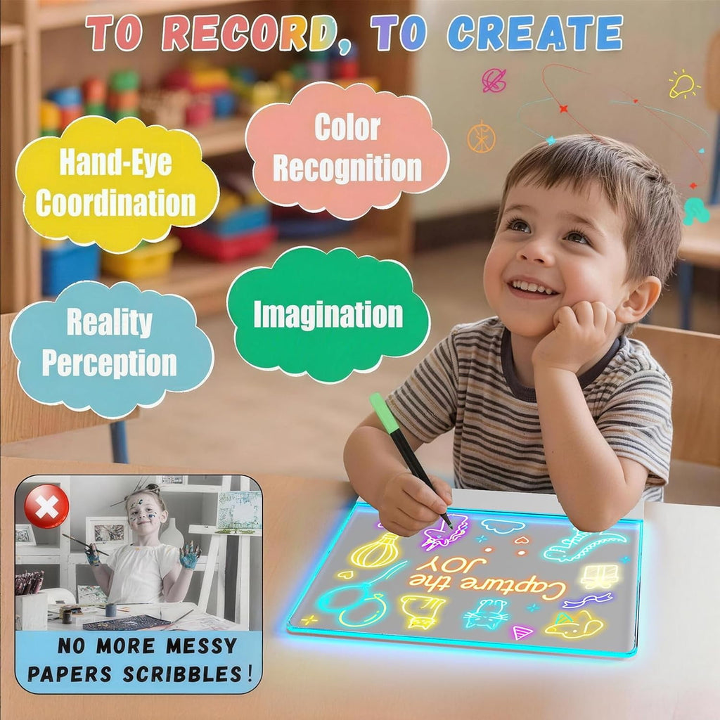 Colorfish 16" Led Drawing Board for Kids Rechargeable, Portable Doodle Glow LED Note with 7 Colors, Light up Acrylic Dry Erase Lumi Stand, Easter Basket Stuffers Teen Boys & Birthday Gifts