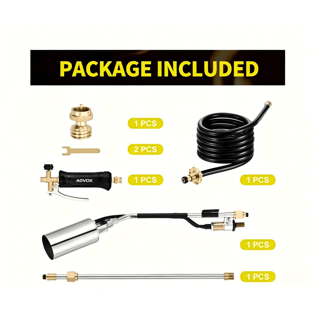 AOVOX Propane Torch Weed Burner Kit with Hose - Adjustable Flame Control, Empty Torch Only (Fuel Tank Not Included), for Garden Weeding, Roofing & Snow Melting.