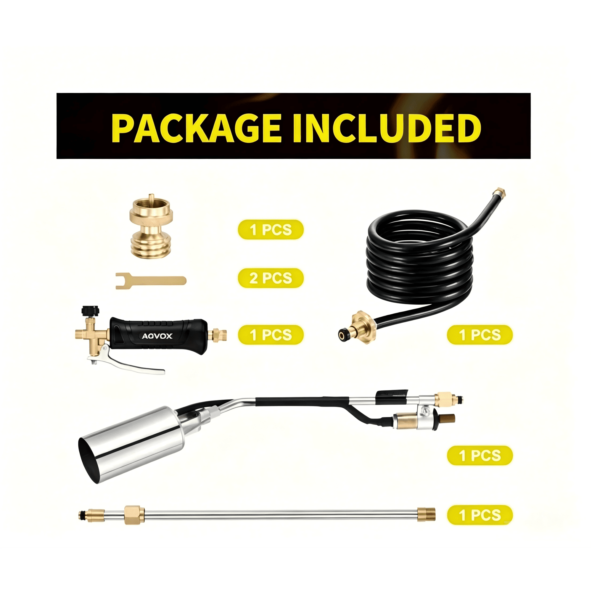 AOVOX Propane Torch Weed Burner Kit with Hose - Adjustable Flame Control, Empty Torch Only (Fuel Tank Not Included), for Garden Weeding, Roofing & Snow Melting.