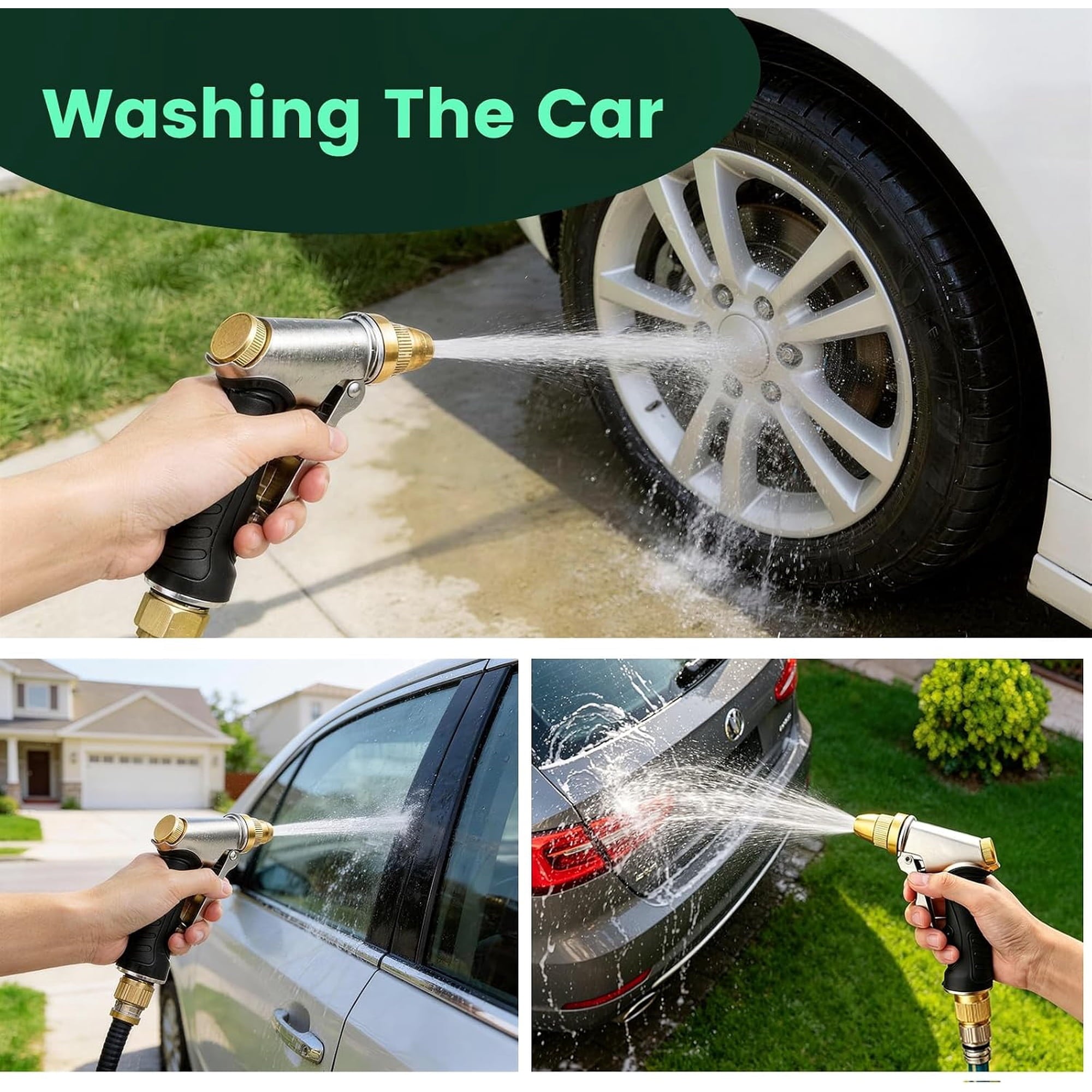 AOVOX Garden Hose Nozzle, Upgraded Heavy Duty Metal Spray Nozzle, High Pressure Water Nozzle with Adjustable Spray Patterns for Watering Plants, Car Washing, and Pet Showering