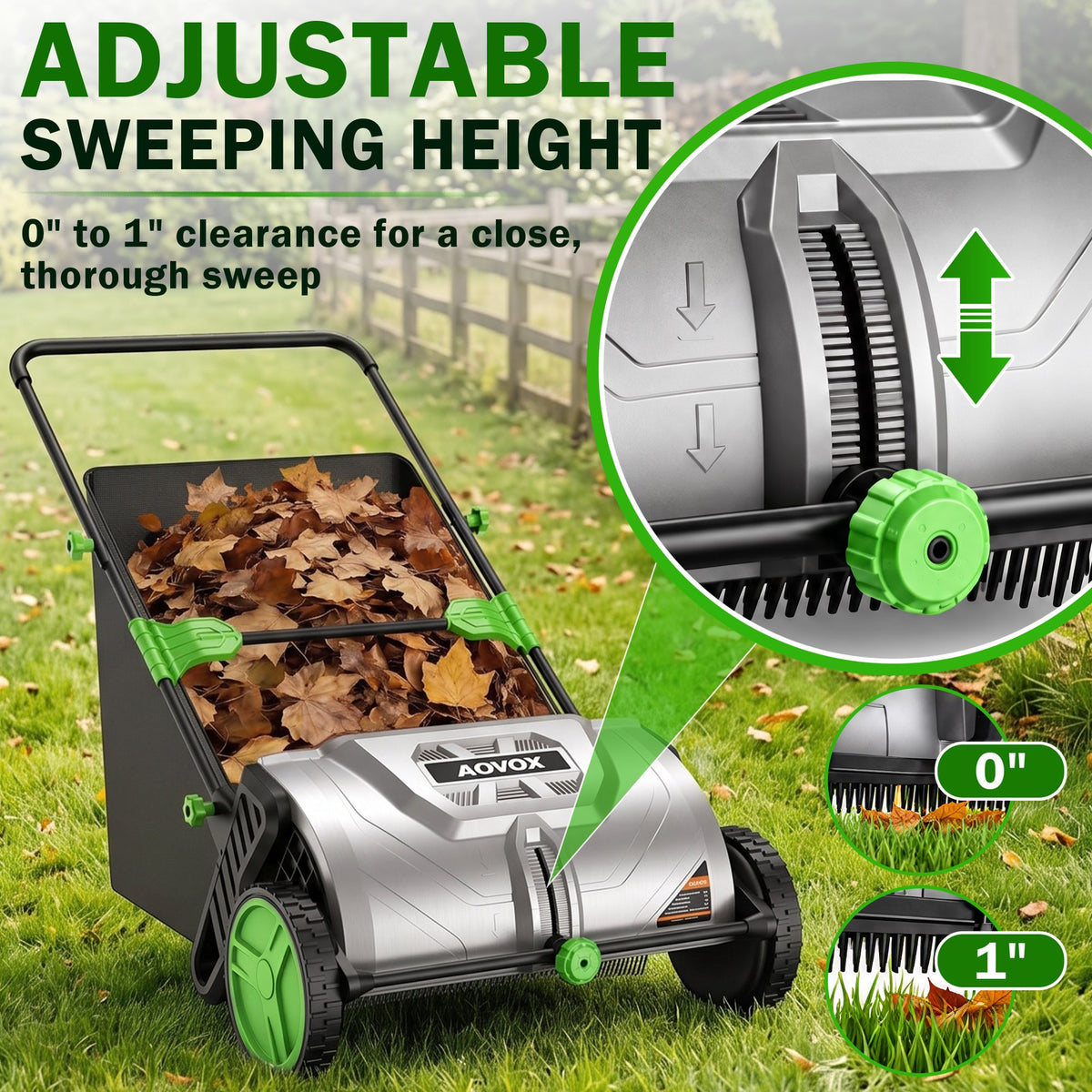 Push Lawn Sweeper 26-Inch with 3.5 cu.ft. Hopper Bag for Yard Clean | Leaf Sweeper for Lawn Push with Tool-Free Adjustable Brush Height, Lightweight, 5:1 Brush-to-Wheel Ratio for Garden Care
