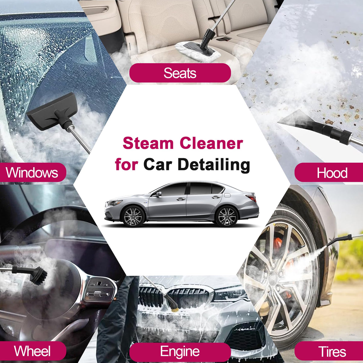 Powerful Steam Cleaner – 15s Heat-Up 2500W Handheld Steamer with 3-Level Adjustable Handle 1.6L Tank & 16 Accessories – Portable Steamer for Home, Car, Grease, Grout, Tile & Upholstery