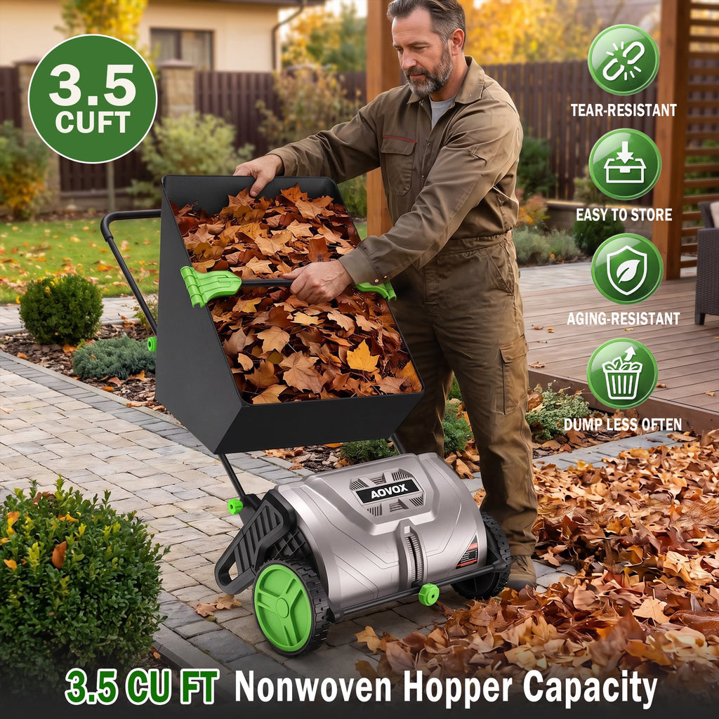 Push Lawn Sweeper 26-Inch with 3.5 cu.ft. Hopper Bag for Yard Clean | Leaf Sweeper for Lawn Push with Tool-Free Adjustable Brush Height, Lightweight, 5:1 Brush-to-Wheel Ratio for Garden Care