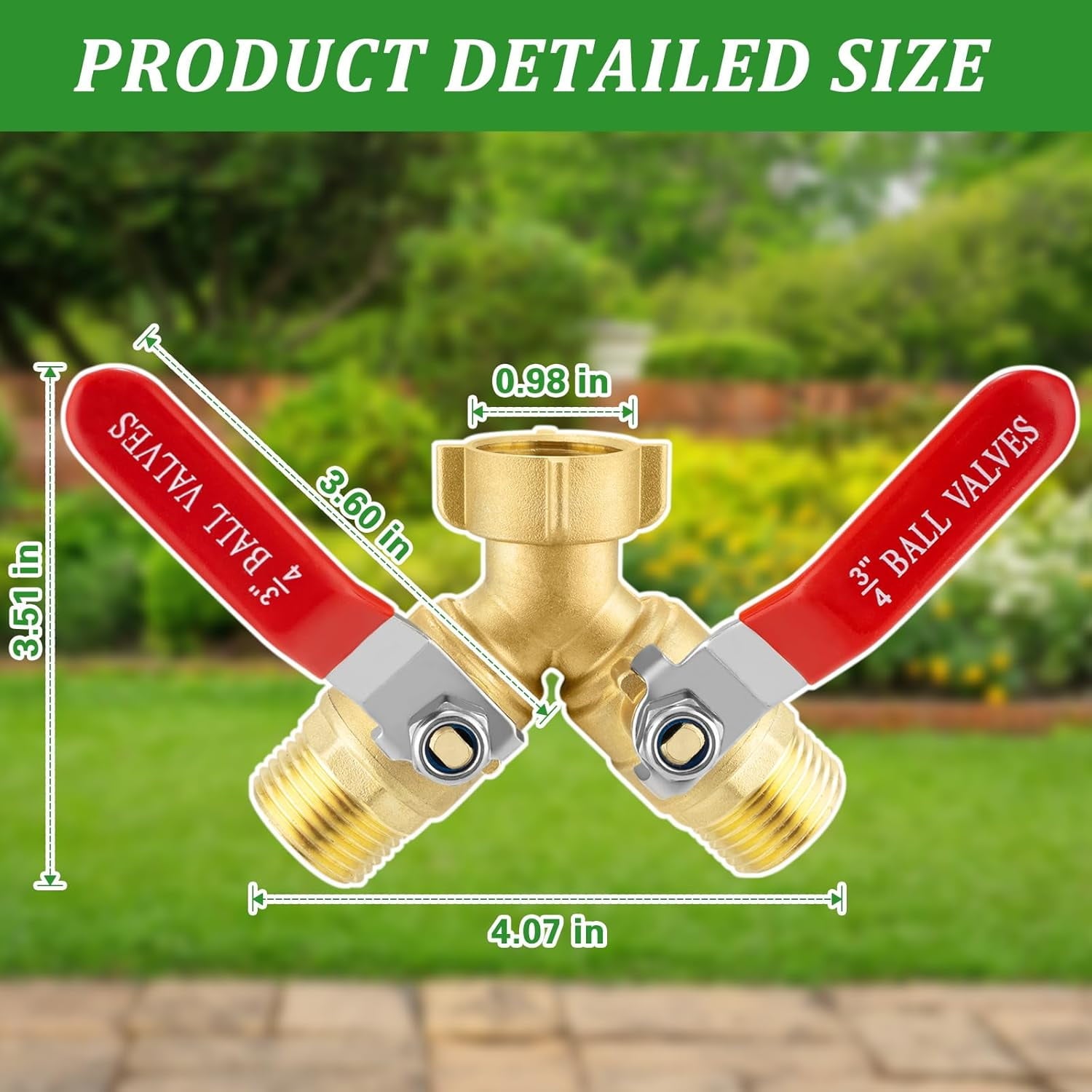 AOVOX Y-Type 2-Way Brass Ball Valve, 3/4 Inch Heavy Duty Water Diverter with Independent Shutoff.