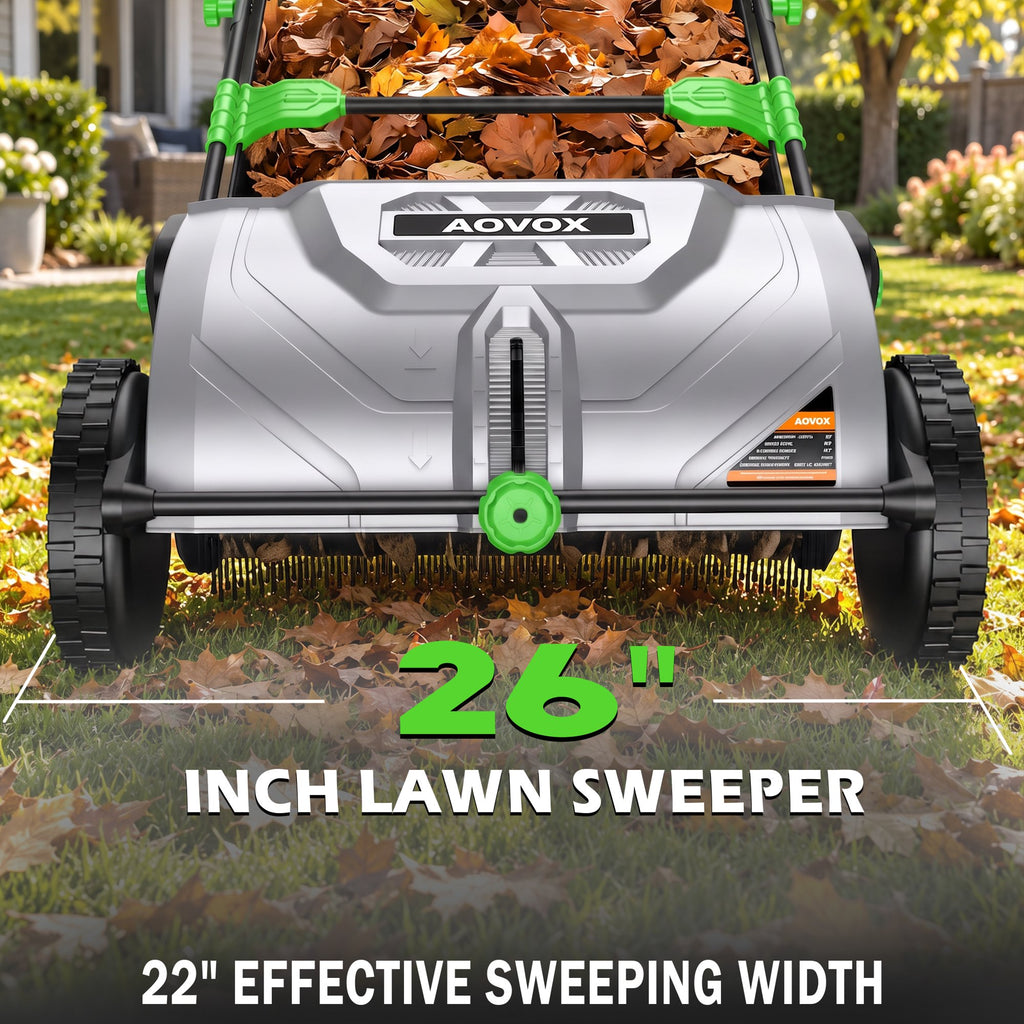 Push Lawn Sweeper 26-Inch with 3.5 cu.ft. Hopper Bag for Yard Clean | Leaf Sweeper for Lawn Push with Tool-Free Adjustable Brush Height, Lightweight, 5:1 Brush-to-Wheel Ratio for Garden Care