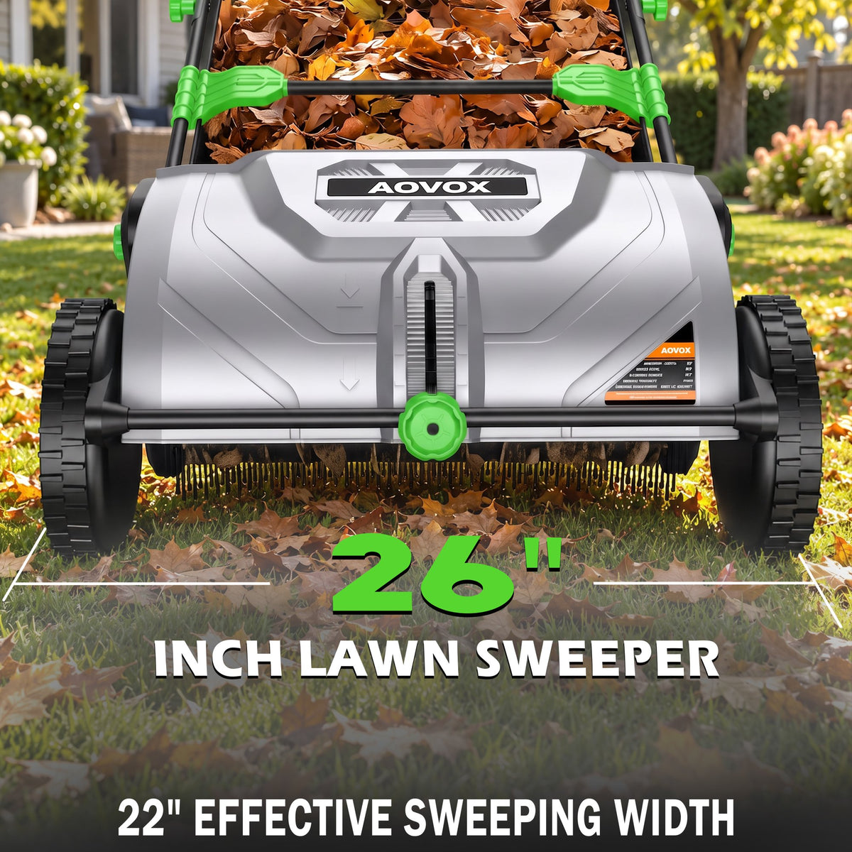 Push Lawn Sweeper 26-Inch with 3.5 cu.ft. Hopper Bag for Yard Clean | Leaf Sweeper for Lawn Push with Tool-Free Adjustable Brush Height, Lightweight, 5:1 Brush-to-Wheel Ratio for Garden Care