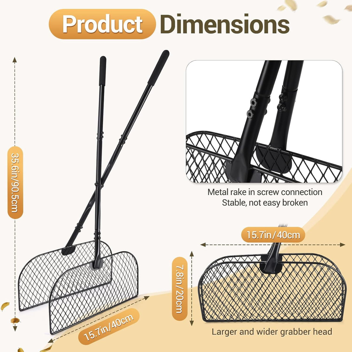 AOVOX Leaf Grabber Rake, Lightweight Metal Long‑Handle Garden Tool, No Bending Over for Yard & Lawn Cleanup.