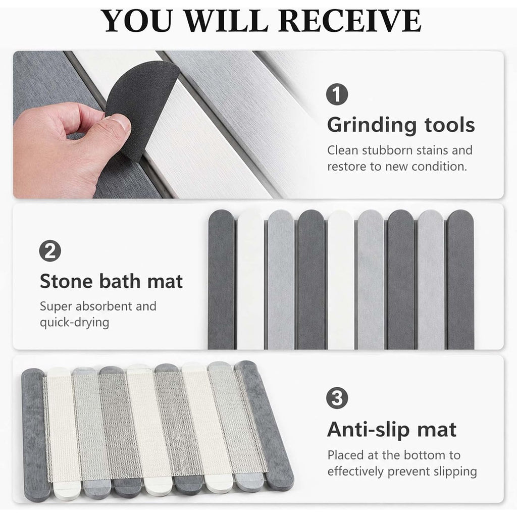 AOVOX Stone Bath Mats for Bathroom, 23.6 x 15.3 Inch Foldable Super Absorbent Diatomaceous Earth Bath Mat, Non Slip Quick Drying Bathroom Shower Rugs, Easy to Clean and Storage (Rounded Edge)