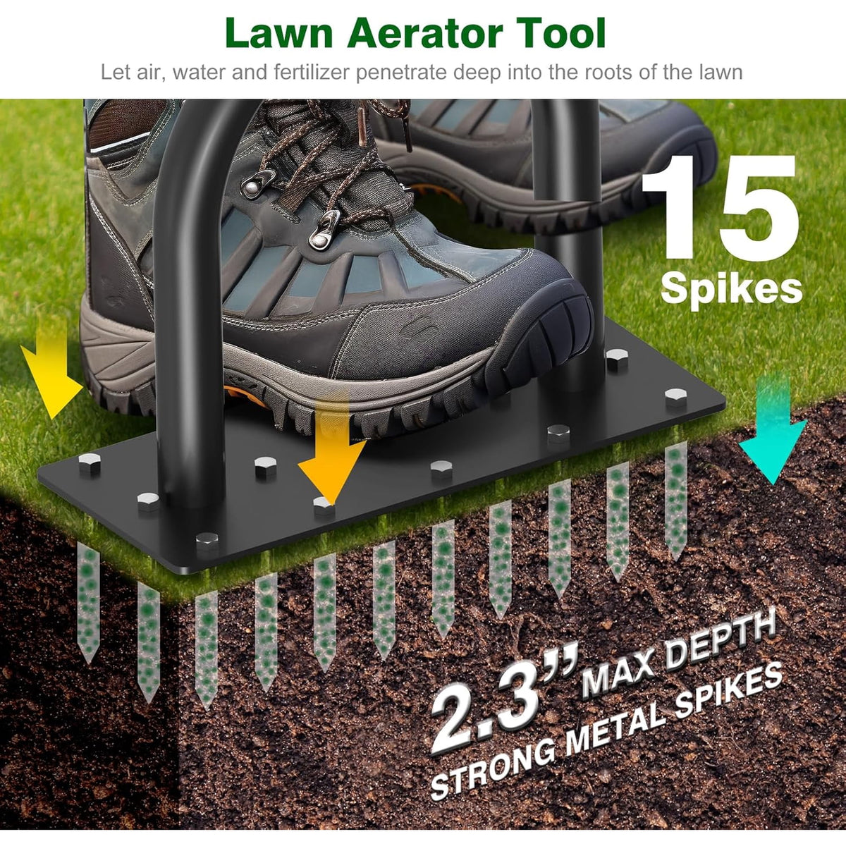 AOVOX Lawn Aerator Manual Grass Aeration Tool with Spare Spikes for Backyard Soil Loosening.